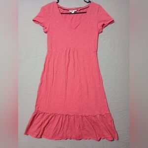 Boden Short Sleeve V-Neck Ruffle Hem Coral Gold Swiss Dot Knit Dress Size 4R